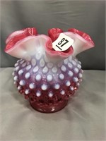 Hobnail Style Vase w/ Ruffled Rim