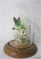 Hummingbird in Glass Dome - Wood Base - 8" Tall