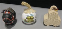 3 Hand Painted Japanese Clay Bells