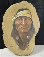 Original Native American Portrait On Juniper Block