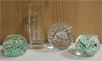 4 Glass Paperweights - Tallest Is 5.75"