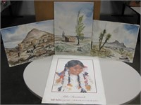 3 Original Southwestern Watercolors & Poster