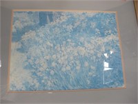 Framed Blue Floral Garden Print 36" x 31"