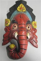 Ganesh Hindu Wood Hand Carved Mask 14" Tall
