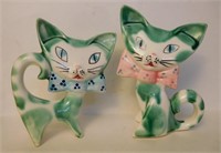 Pair of midcentury hand-painted porcelain cats