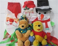 3 Christmas Wind Socks and 2 Plush Pooh's