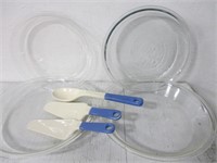 4 Clear Pie Dishes - 3 are Pyrex - Ceramic Servers