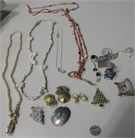 Miscellaneous Lot Of Necklaces, Pins And Ear Rings