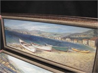 Textured Long Prints Of Boats And Ocean 40" x 17"