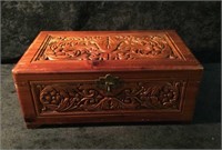 Wood Carved Box with Contents