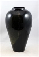 Black Glass 17" Vase with Gold Pattern