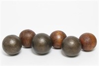 Antique Metal & Wood Carpet Balls, Group of 6