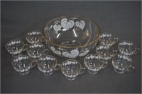 1960's Anchor Hocking Grape Leaf Punch Bowl Set