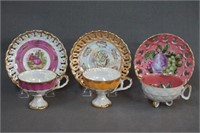 3 Fine China Pearlized Cup & Laced Saucer Sets