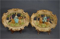 Pair 1950's Chalkware Colonial Couple Wall Plaques