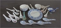 Group of Chinese Service Soup Spoons Bowls Plates