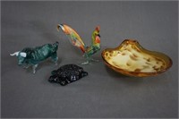 Murano and Blenko Art Glass Rooster Bull & Turtle