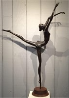 Bronze Ballerina Sculpture On Wooden Base