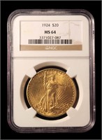 1924 $20 Gold Saint Gaudens Double Eagle,
