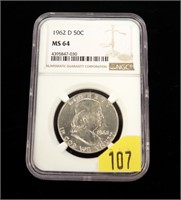 1962-D Franklin half dollar, NGC slab certified: