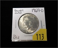 1969-D Kennedy silver clad half dollar, BU