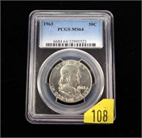 1963 Franklin half dollar, PCGS slab certified: