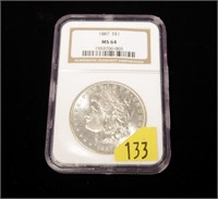 1887 Morgan dollar, NGC slab certified: MS-64