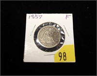 1857 Seated Liberty quarter dollar