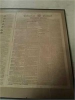 Columbian centinel framed newspaper 22 and 1/2 b