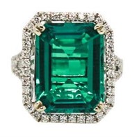 14kt Gold 10.31 ct Emerald & Diamond Ring