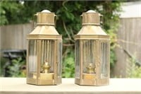 Large pair of brass bulkhead lamps