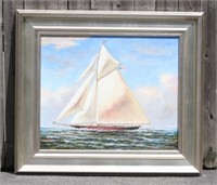 Oil on Canvas Painting of a Yacht