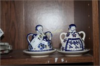 BLUE AND WHITE CUPS WITH SAUCERS