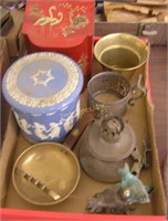 Vintage Lot: Oil Lamp Ashtray & Tins