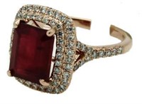 14kt Rose Gold 6.42 ct Ruby & Diamond Ring