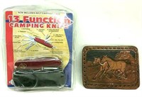 New Sterling Camping Knife & Leather Belt Buckle