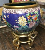 Cloisonne Floor Vase On Brass Base