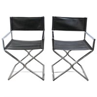Director's Chairs in Chrome & Leather, Pair