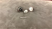 Sterling silver cufflinks and tie tack