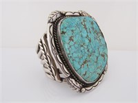 Large Natural Turquoise Cuff Signed FS