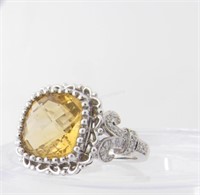 18K White Gold Citrine, Diamond Ring