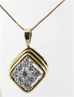 18K Yellow Gold Diamond Pendant, Chain