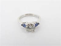 Platinum Diamond and Sapphire Three Stone Ring