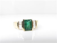 14K Yellow Gold Emerald and Diamond Ring