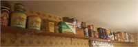 Shelf of vintage advertising tins & product