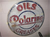 30" Round Porcelain Polarine Oils & Greaser Sign