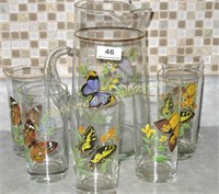 Butterfly Pitcher w/ 6 Glasses