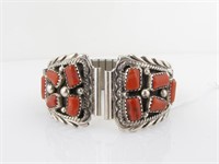 Navajo Sterling and Coral Watch Band