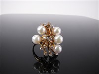 18K Yellow Gold Pearl and Diamond Fashion Ring
