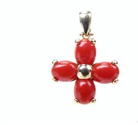 18K Yellow Gold Coral Pendant by Criso, Chain